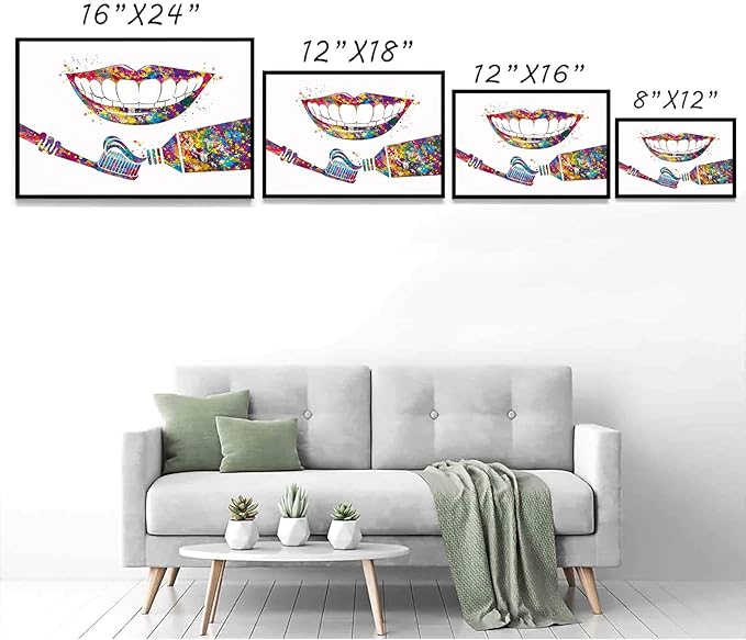 HFKSRJGW Dental Decor,Dental Care Watercolor Print Tooth Medical Art Toothbrush Dental Clinic Decor Gift Toothpaste Dentist Dentistry Office Dental Hygienist,8""x12""Framed Wall Art, white 10