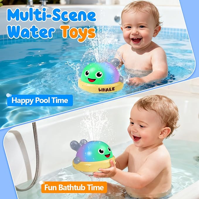 Light up Baby Bath Toys: Grey Whale Bath Toy Sprinkler,Rechargeable Bath Toys for Kids Ages 1-3,Outdoor Water Pool Toys for Toddlers 1 2 3,Fun Bathtub Birthday Gift for Boys & Girls,1 Yr Old Boy