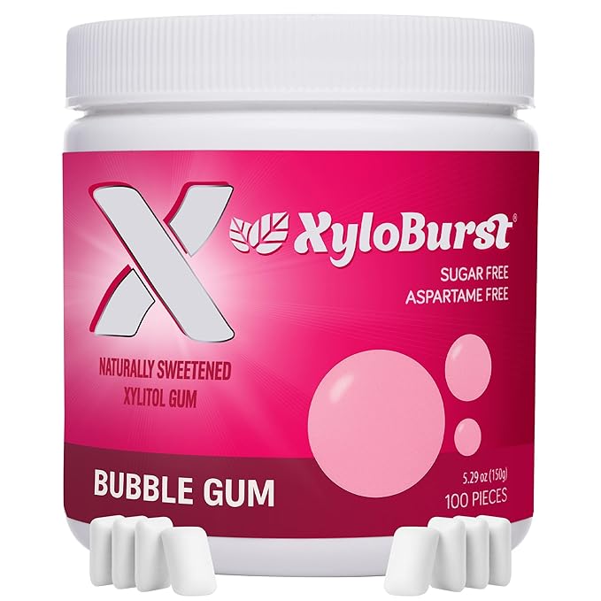 XyloBurst Gum | Xylitol Chewing Gum | Sugar Free, Gluten Free, Keto Friendly | Aspartame Free Gum For Oral Health | Bubble Gum | 100-Count Jar