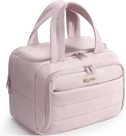 Travel Toiletry Bag, Lightweight Wide-open Large Puffy Toiletry Bag for Women, Quilted Makeup Bag Organizer Water-resistant Cosmetic Bag with Handle for Toiletries, Essentials, Accessories