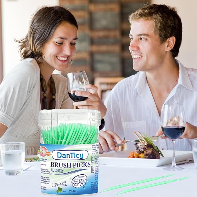 Brushpicks Interdental Toothpicks,Soft Bristle Dental Floss Picks Toothpicks,Helps Removes Plaque and Debris Between Your Teeth, Mint, 300PCS (Pack of 1)