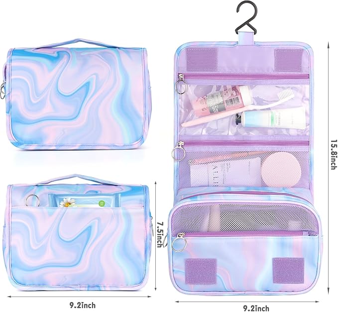 Purple Hanging Toiletry Bag for Girls, Travel Toiletry Bag for Teen Girls Cosmetic Makeup Waterproof Wash Bag Traveling Toiletries, Fluid