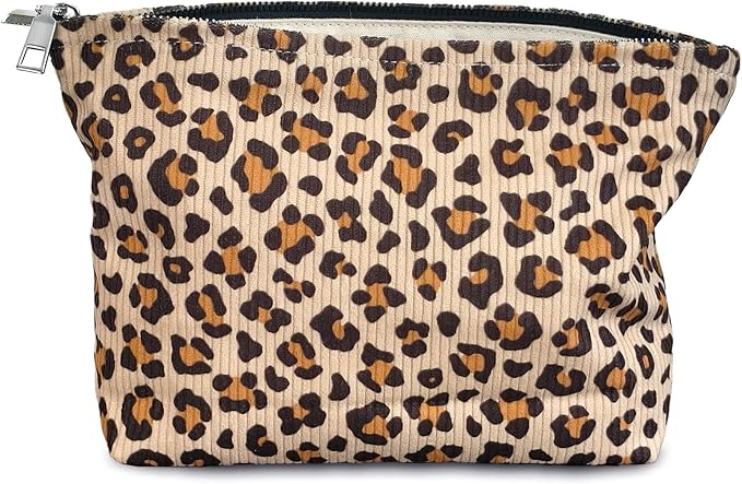 STARDW Leopard Makeup Bag Organizer Cosmetic Bags for Women and Girls,Travel Toiletry Bag Large Capacity Canvas Makeup Zipper Pouch, Purse Organizer Pouches