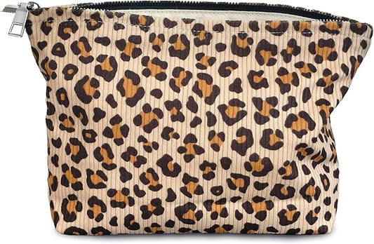 STARDW Leopard Makeup Bag Organizer Cosmetic Bags for Women and Girls,Travel Toiletry Bag Large Capacity Canvas Makeup Zipper Pouch, Purse Organizer Pouches