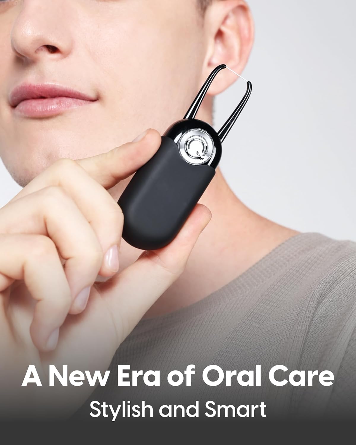 C1S Reusable Flosser Set, Auto-Restringing Flosser with Replaceable Floss Capsule, Multi-Hygiene, Portable Travel Floss, Recyclable Zero Waste, Super Mint (Abyss Black)