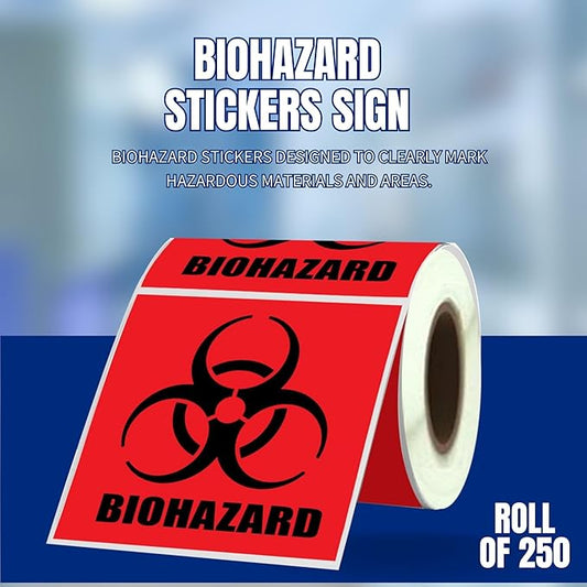 2" x 2" Biohazard Stickers - 250 Labels, Universal Symbol, Coated Paper Signs for Labs, Hospitals & Industrial Use (Pack of 2)