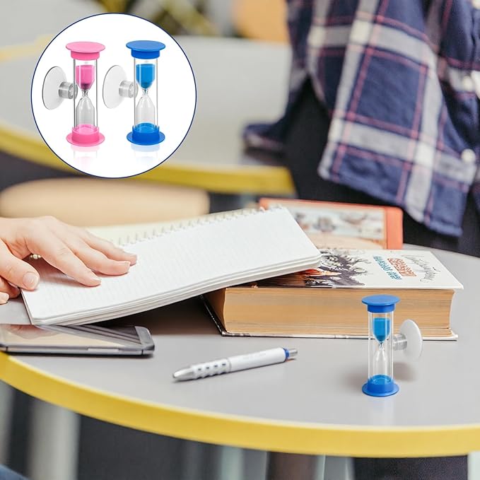 Hourglass Timer with Suction Cup, Toothbrush Timer Mini Plastic Sandglass Sand Clock Timers for Kids Toothbrush, Games, Classes, Cooking (Pack of 2)