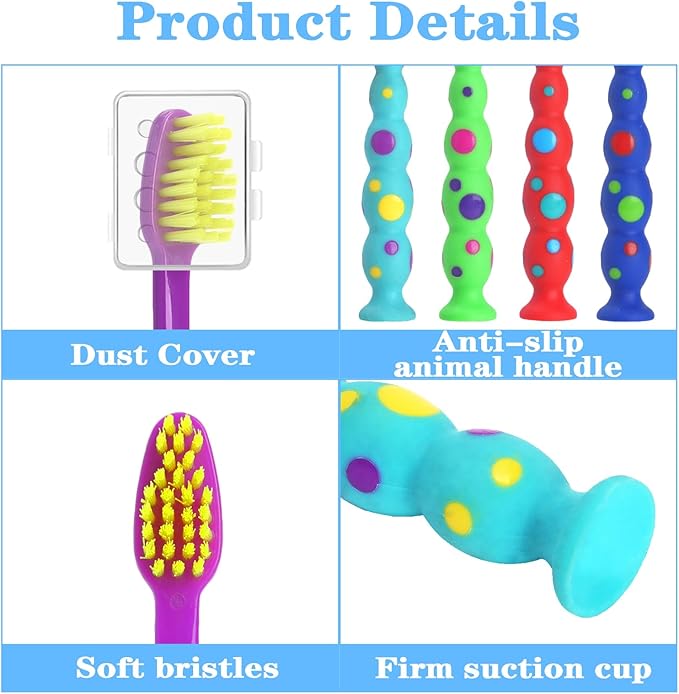 100 Pack Kids Toothbrush Soft bristles Toddler Lovely Toothbrush with Suction Cup Bulk, Includes Travel Covers, Individually Wrapped Toothbrushes for Kid Home School Daycare Camp (Candy)