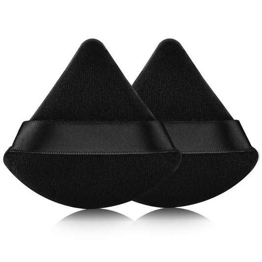 2 Pcs EVAOUXIU Triangle Powder Puff for Face Powder, Soft Plush Setting Powder Puff, Velour Cosmetic Foundation Blender Sponge Beauty Makeup Tools (Black)
