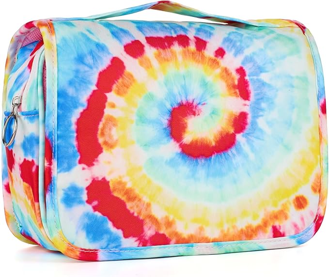 Kids Hanging Toiletry Bag for Girls, Travel Toiletry Bag for Little Young Girls Cosmetic Makeup Waterproof Wash Bag Toddler Traveling Toiletries, Tie Dye Pink