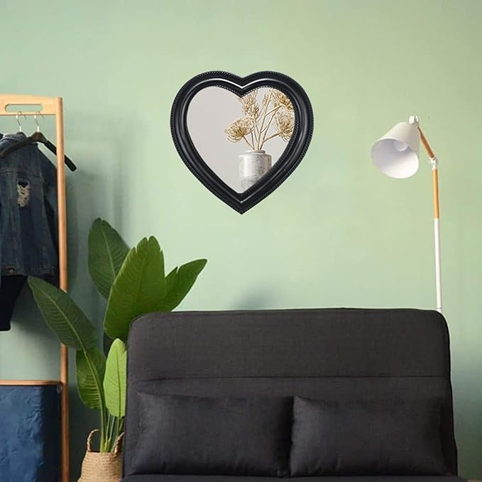Heart Shape Makeup Mirror Wall Mounted Mirror with Hanging Hole for Home Room Decoration Birthday Gift Valentine's Day Gift for Girl,10.6x10.2inch(Black)