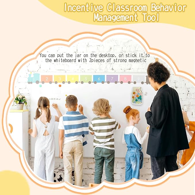 Magnetic Reward Jar, Classroom Reward Jar for Kids, Personalized Stars Reward Jar for Students Kids Behavior, Smiley Reward Jar