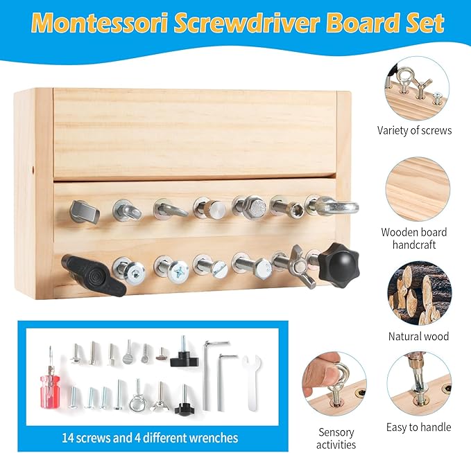Kids Tool Set,Montessori Toys for 3 4 5 Year Old,Montessori Screwdriver Board Set,Sensory Preschool Learning for Toddler Travel,Fine Motor Skills - STEM Toys