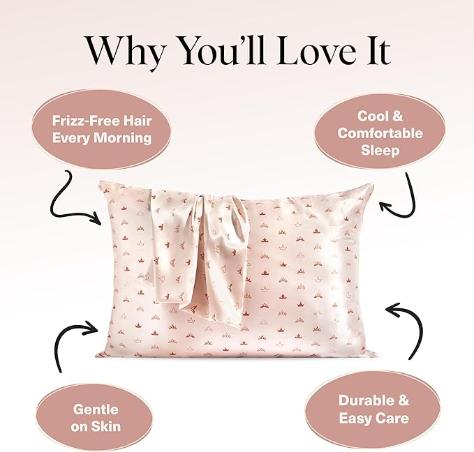 Kitsch & Disney Desert Crown Satin Pillowcase with Zipper for Hair & Skin, Softer Than Silk Pillow Cases Queen, Wrinkle-Free, Smooth and Cooling Satin Pillow Covers, Queen/Standard Size (19"x26")