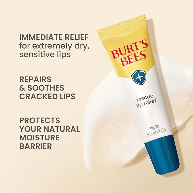 Burt's Bees Lip Balm Stocking Stuffers, Moisturizing Lip Care Christmas Gifts, Rescue Relief - Relieves Extremely Dry Lips with Moisturizing Shea Butter & Echinacea, Natural Origin Treatment (3-Pack)