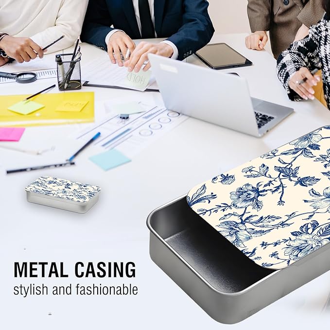 Portable Dental Floss Case, Refillable Cute Travel Floss Dispenser for Men & Women, Pocket Travel Floss Picks Case for Purse, Backpack, Bag Blue Vintage Floral