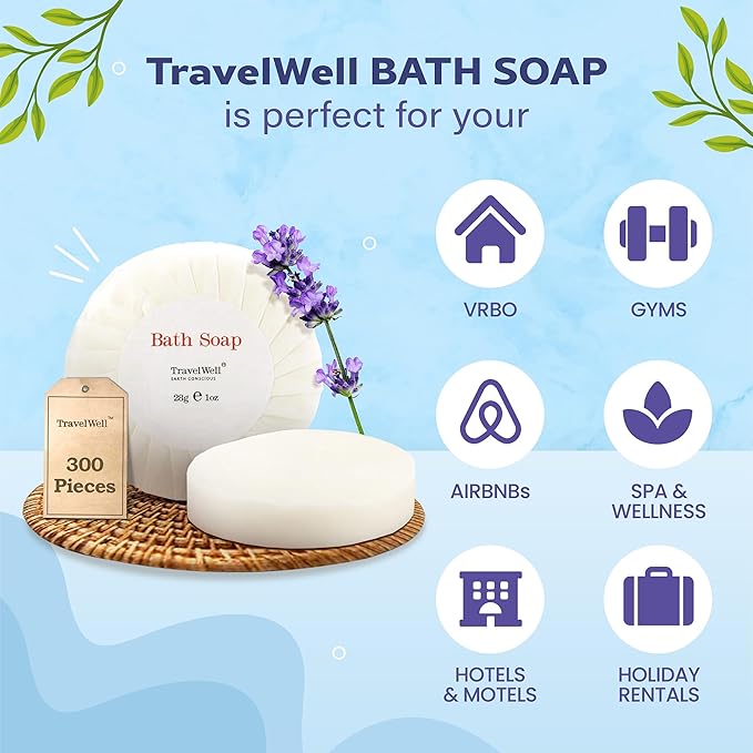 Travelwell Bar Soap Bulk - 1 oz, 300-Pack - Individually Wrapped Hotel & Travel Mini Soap Bars - For Vacation Rental and Airbnb Toiletries or Hygiene Kits Supplies