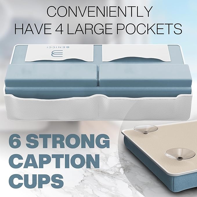 Comfortable Bath Kneeler and Elbow Kneeling Rest Pad for Baby Bathing Parents - Painless Foam Mat with Toy Organizer Pockets - Quick Drying, Foldable, Non-Slip for Baby and Toddler Bathing - Blue