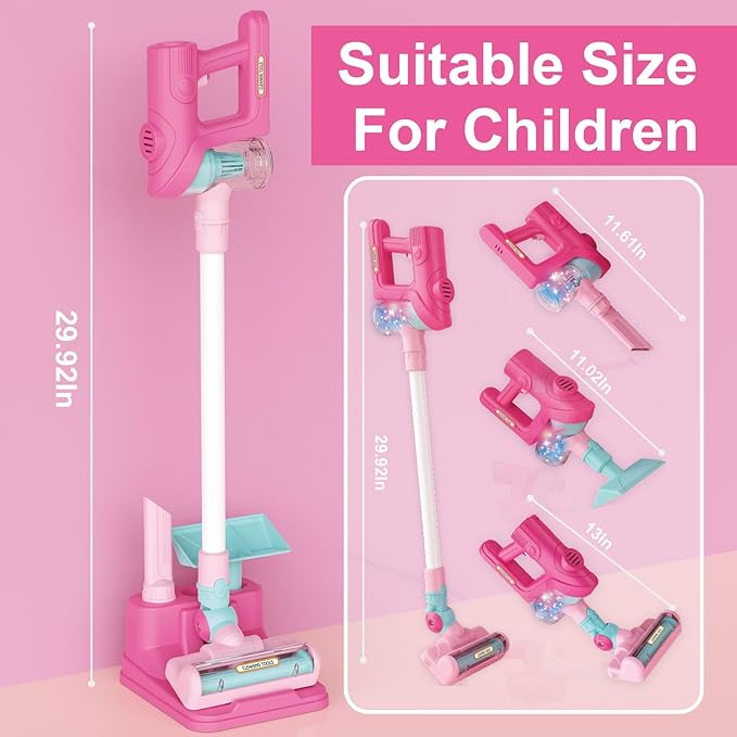 Kids Vacuum That Really Works, Toddler Vacuum Cleaner, Toy Baby Working Play Mini Children's Size Pretend Vaccum with Real Suction, Housekeeping Keeping Toys Cleaning Set Girls Boys