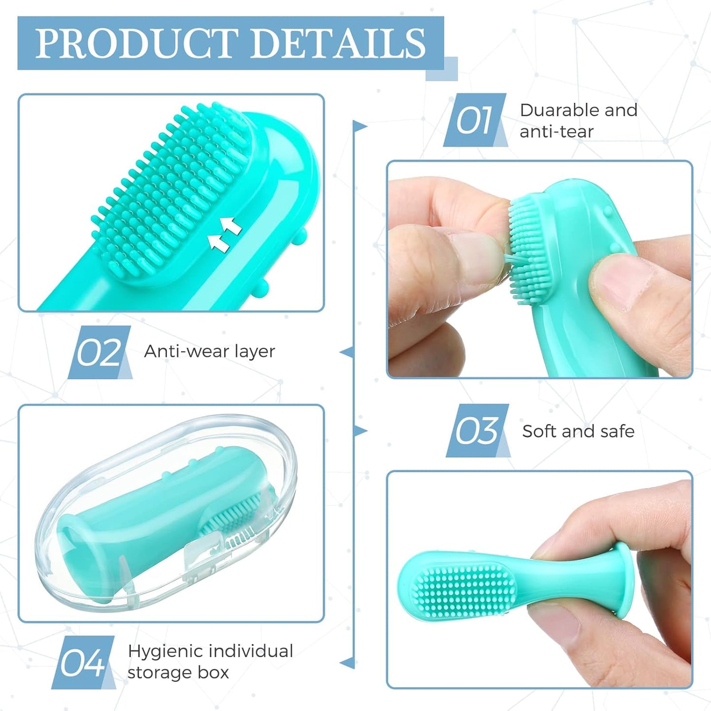 Zopeal 8 Sets Baby Finger Toothbrush for Toddler Kids with Boxes Travel Storage Case Silicone Soft Finger Toothbrush for Infant Newborns Lids Training Healthy Oral Habits Teething Cleaning Massaging