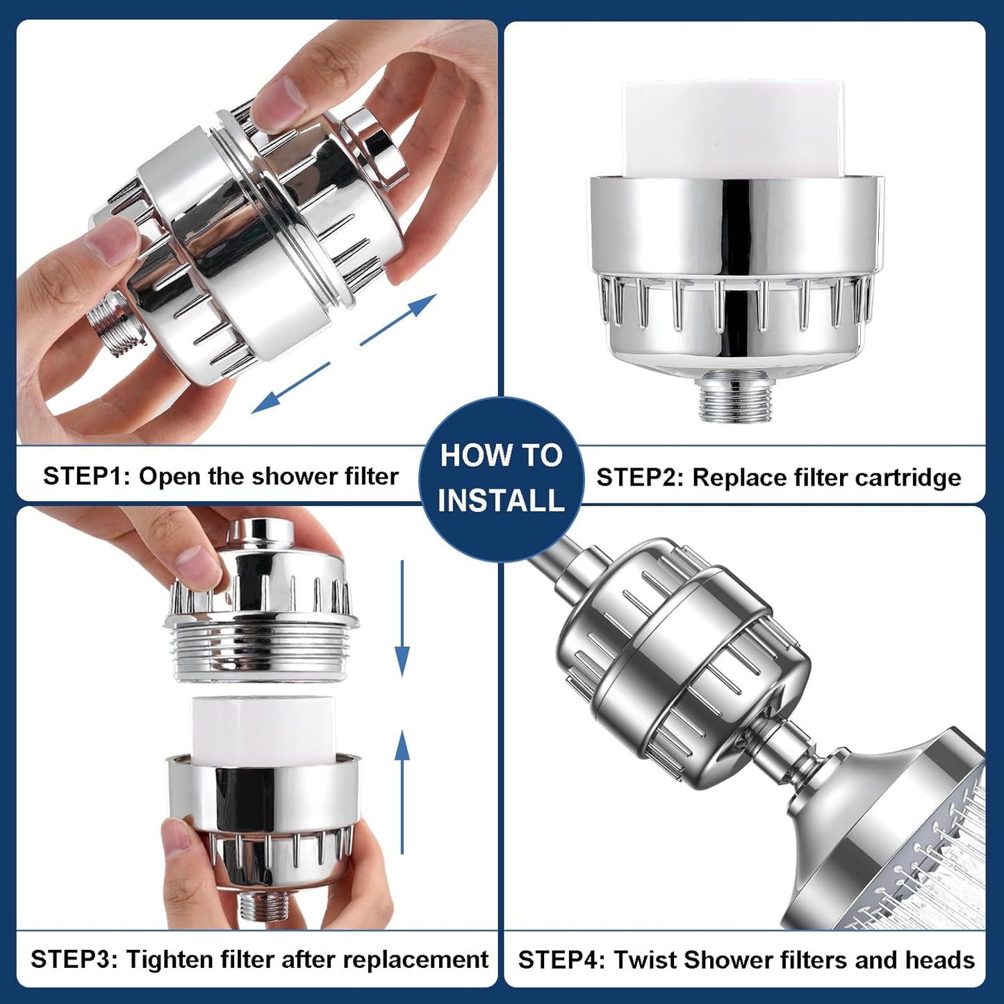 20 Stage Shower Filter Replacement Cartridge - Shower Head Filter Cartridge for Hard Water, Chlorine, Heavy Metals, High Output Shower Water Softener (2)