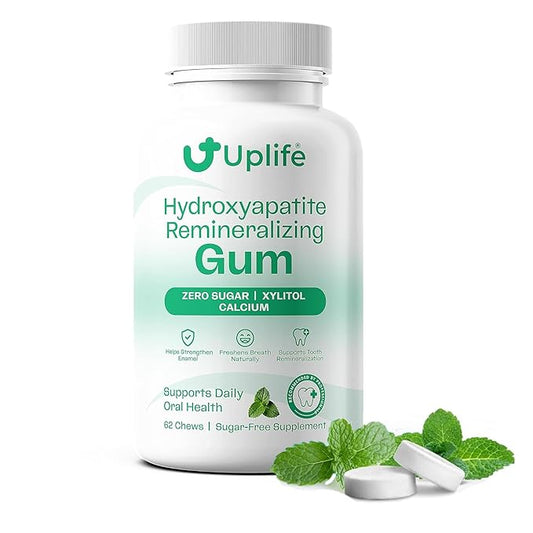 Uplife Hydroxyapatite Remineralizing Gum – Sugar-Free Xylitol Chewing Gum – Supports Daily Oral Health & Fresh Breath – Zero Sugar, Mint Flavor, 62 Pieces