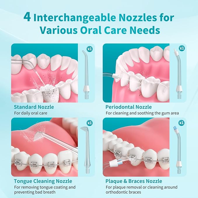 Hibbent Portable Cordless Water Flosser, Mini Oral Irrigator with 3 Modes & 4 Jet Tips, IPX7 Waterproof Rechargeable Travel Electric Dental Flosser for Braces Care, Sensitive Teeth, Orthodontic