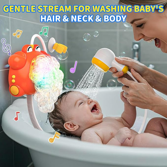 Red Crab Bath Toys for Kids 1-3 & Babies 6-12 Months, Baby Bath Shower Head, Rechargeable Light Up Bubble Machine with Music, Birthday for Toddler Girls Boys (Bathtub Use)