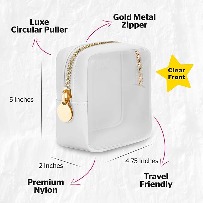 Clear Mini Makeup Bag - Small Cosmetic Pouch for Purse - Travel Case (White)