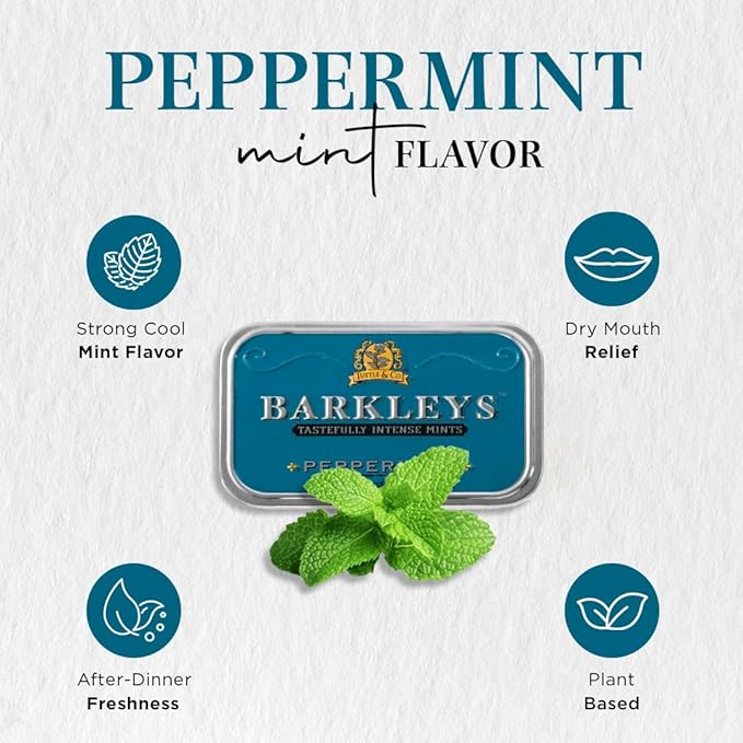 Barkleys Peppermint Breath Mints - Breath Mint, Mints Travel Size, After Dinner Mints, Peppermints Breath Freshener, Peppermint Candy in Reusable Classic Travel Tin, Vegan, 1 Pack - 50 Count Each