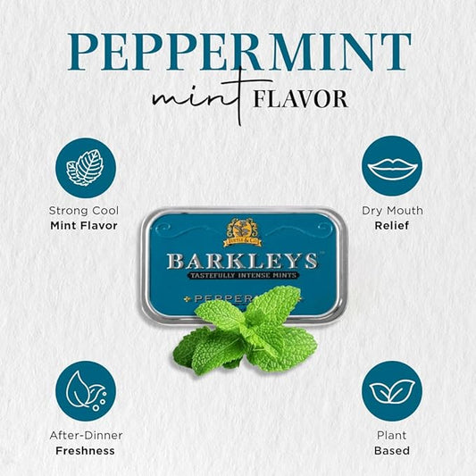 Barkleys Peppermint Breath Mints - Breath Mint, Mints Travel Size, After Dinner Mints, Peppermints Breath Freshener, Peppermint Candy in Reusable Classic Travel Tin, Vegan, 1 Pack - 50 Count Each
