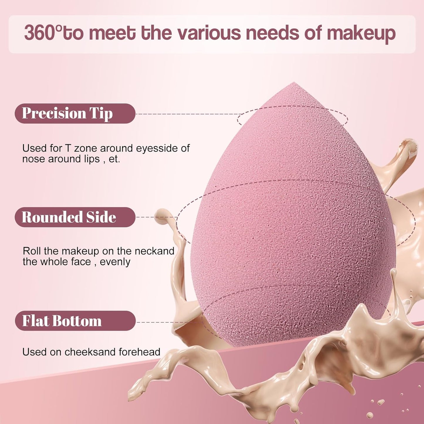 Makeup Sponge Set BS-MALLTriangle Puff 14 Pcs for Liquid, Cream, and Powder, Multi-colored Makeup Sponges and Mini Makeup Sponge (B-Pink)