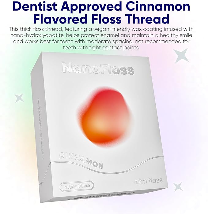Something Nice NanoFloss Threader for Teeth, Vegan Dental Floss Thread, nHAP1000D Polyester Fiber Waxed with Nano Hydroxyapatite for Enamel Care Kid Friendly, Cinnamon Flavored, 42M