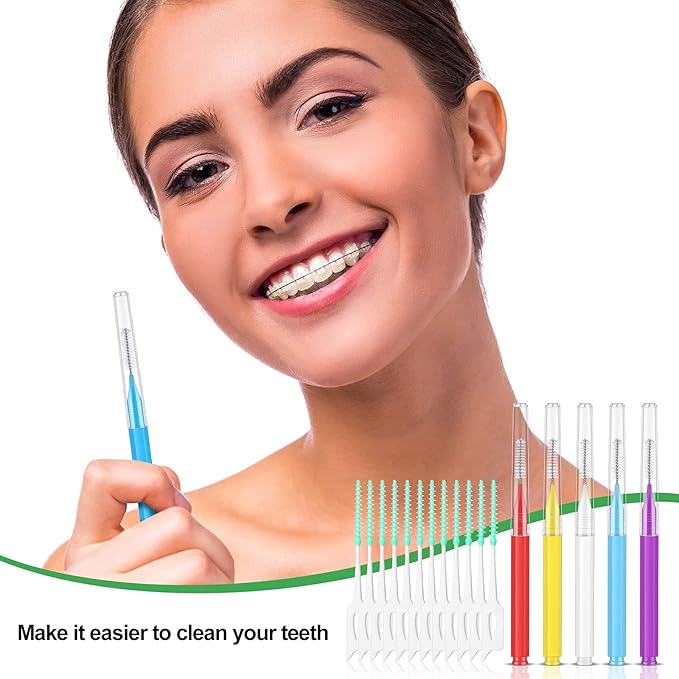 Zopeal 250 Pcs Interdental Brush for Braces Disposable Braces Flossers Dental Picks Floss Toothpick Dental Teeth Flossing Head Oral Hygiene Flosser Toothpick Soft Cleaning Tool (Stylish Color)
