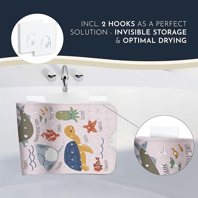 Bath Tub Mat Non Slip Anti Mold for Kids BPA Free INCL Hooks - homerella® Ocean Sea Animals 40x16, Baby Bath Mat Non Slip 200 Suction Cups, Non Toxic Machine Washable Toddler Bath Mat, EU Certified
