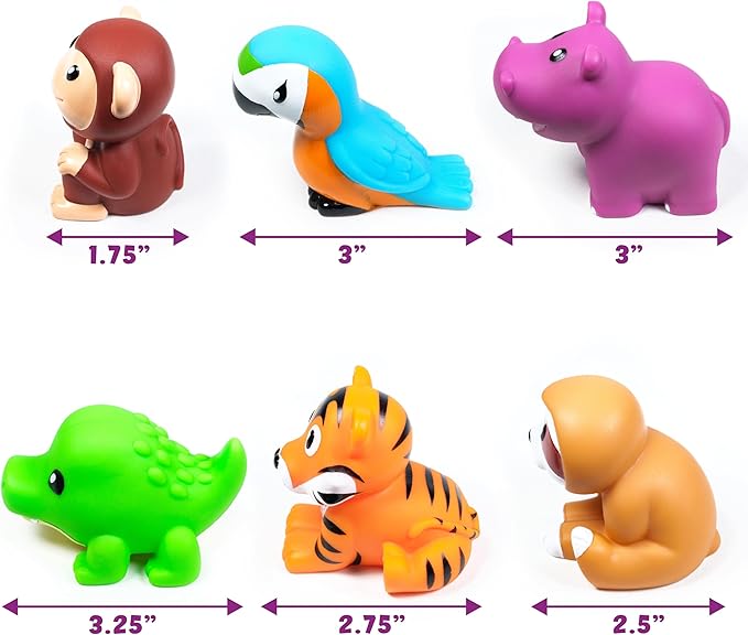 Tub Works® Rainforest™ Mold Free Bath Toys, 6 Pack | Sealed, No Hole Bath Toys Design Keeps Moisture Out | Soft, Squeezable & Float on Water | Easy-Grip Baby & Toddler Bath Toy | Great Baby Pool Toys