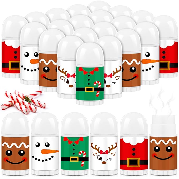 50 Pcs Christmas Lip Balm Bulk Mini Candy Cane Peppermint Flavor Lip Balms Bulk Christmas Stocking Stuffers Xmas Party Gifts Small Thank You Employee Appreciation Gifts for Women Men (Xmas Character)