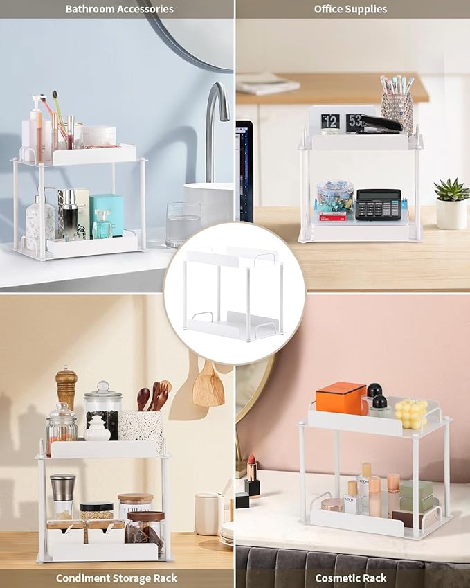 KATHY&BOB Bathroom Countertop Organizer, Make-up Desk Organization, Dressing Shelf Desktop Storage for Bathroom Cosmetic Dorm Kitchen Living Room, Multipurpose Cubicle Display Rack (White, 2 Tiers)