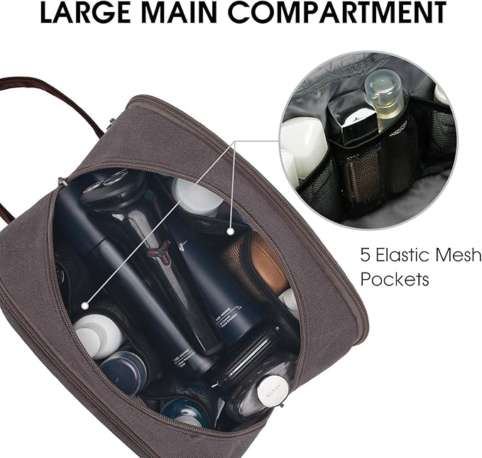 WANDF Travel Toiletry Bag for Men Large Toiletries Shaving Bag Water Resistant Hanging Dopp Kit Travel Accessories Bag for Women Men (Taupe)