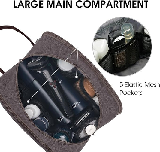 WANDF Travel Toiletry Bag for Men Large Toiletries Shaving Bag Water Resistant Hanging Dopp Kit Travel Accessories Bag for Women Men (Taupe)