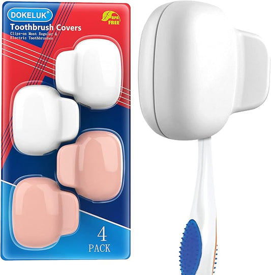Toothbrush Covers Caps Family Pack:Tooth Brush Coveres Travel Case Protector Plastic Clip for Household Travel, Fits Electronic and Manual Toothbrushes for Adults Kids (W+PINK)