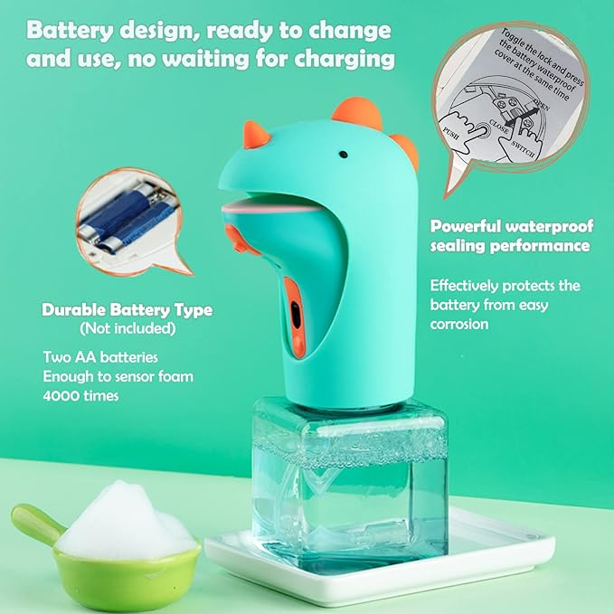 Automatic Soap Dispenser for Kids,IPX6 Waterproof Cute Dinosaur Foam Smart Hand Foaming Touchless Soap Dispenser for Bathroom Countertop, 8.7oz/250ML