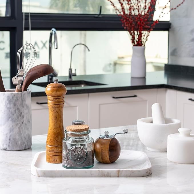 Marble Vanity Tray, Marble Bathroom Tray Countertop, Decorative Trays for Dresser Organizer, White Stone Storage Serving Trays for Kitchen, Perfume, Jewelry Cathall Holder