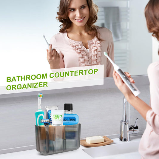 Black Bathroom Accessories - 5 Slots Toothbrush Holders for Bathrooms Sink Organizer Countertop Kids Bathroom Storage Caddy Decor