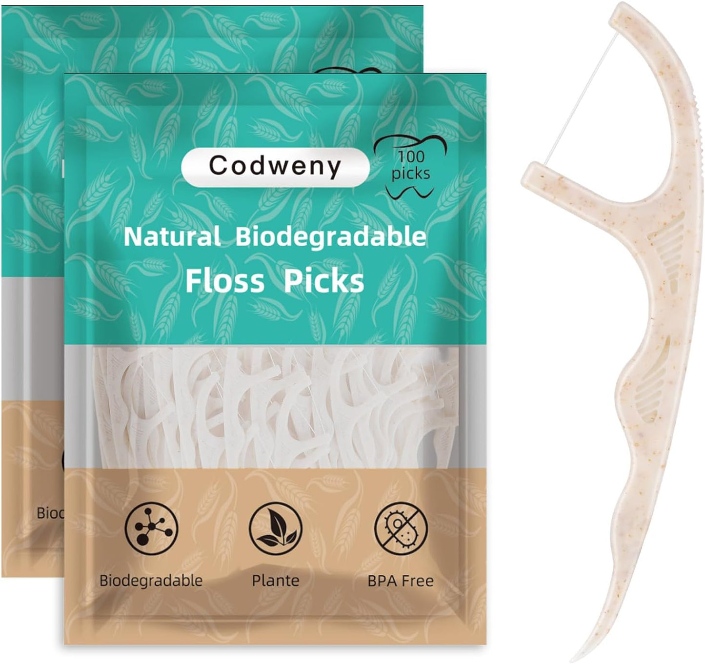 Biodegradable Dental Floss Picks 200 Count, Vegan Plant Based Handle,Eco Friendly Tooth Flossers Toothpick Soft Cleaning for Kids and Adult on Gums (200)