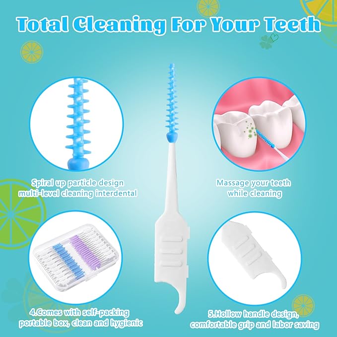 250 Pieces Interdental Brushes, Silicone Dental Floss Picks with Case Dental Brushes Dental Picks Tooth Floss Picks for Teeth Cleaning(Blue, Purple)