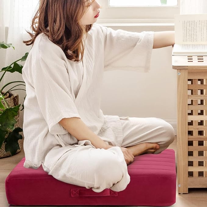 MeMoreCool Square Floor Pillow – 22"x22" Wine Meditation Cushion with 5" Thick Foam Plush Tufted Cover | Machine Washable | Yoga & Seating for Adults and Kids