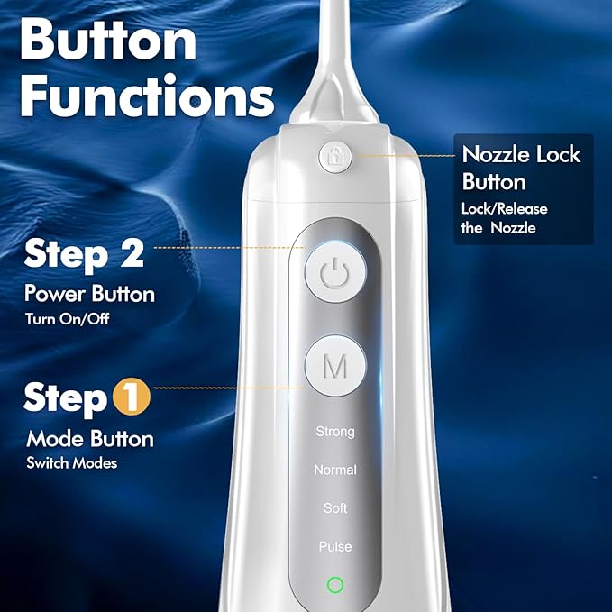 Cordless Water Dental Flosser for Teeth, with 8 Jet Tips, 300ML Tank Oral Irrigator Portable with 4 Modes IPX7 Waterproof Rechargeable Water Floss for Home Travel, Adults Teeth Cleaning (White)