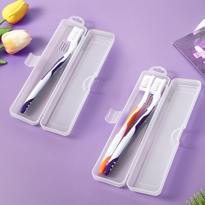 Transparent Toothbrush Travel Case 2 Pack Toothbrush Case Holder Portable Plastic Clear Travel Size and Toothpaste Storage Container Hard Plastic Carrying Box with Hook for Traveling