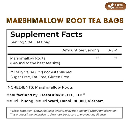 FreshDrinkUS, Premium 55 Marshmallow Root Tea Bags, 100% Natural & Pure from Marshmallow Root, Eco-Conscious Tea Bags, Herbal Tea. No Sugar, No Caffeine, No Gluten, Vegan.